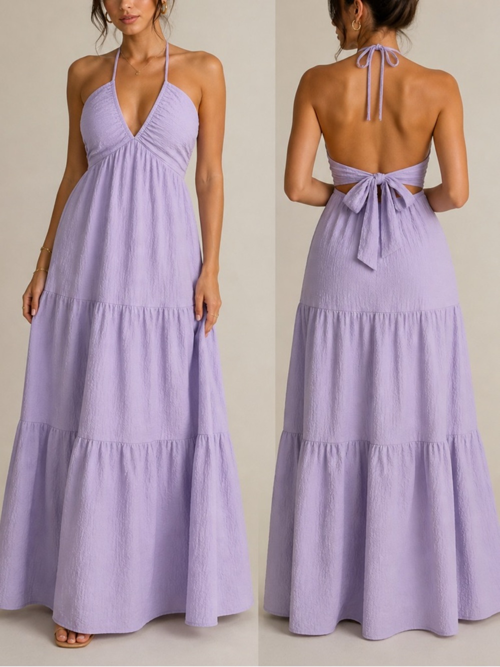 Backless Lavender Halter Maxi Dress - Unbranded